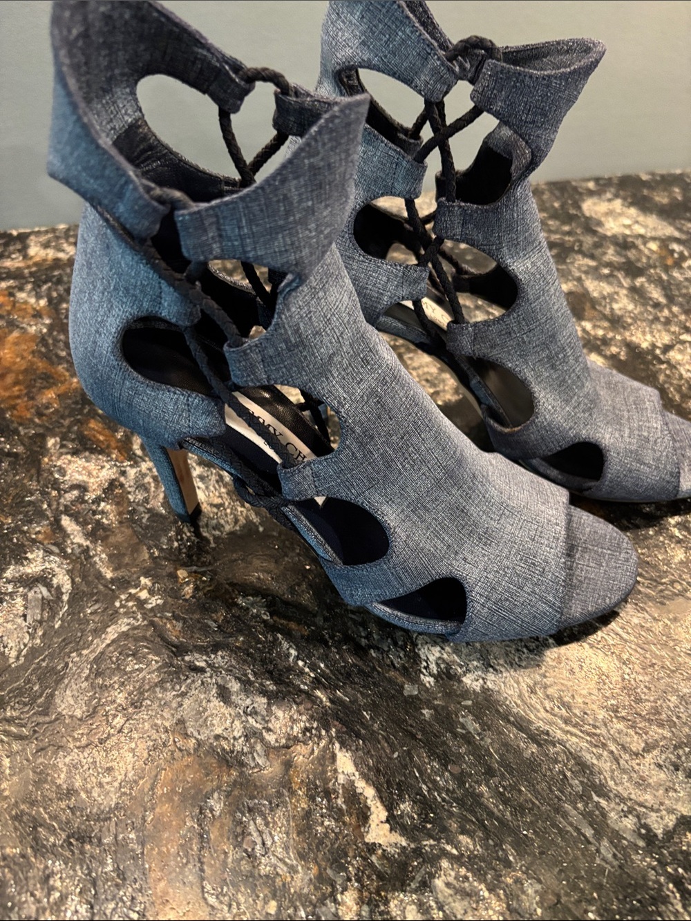 Jimmy Choo Gray Open-Toe Cutout High Heel Sandals - Picture 3 of 6